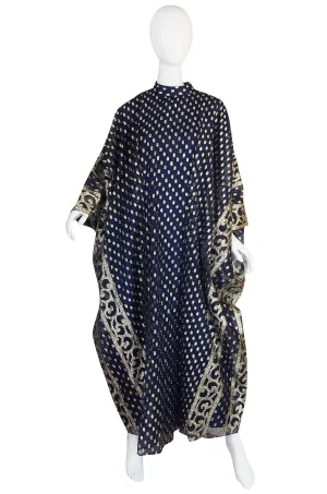 1960s Bergdorf Goodman Metallic Blue and Gold Caftan