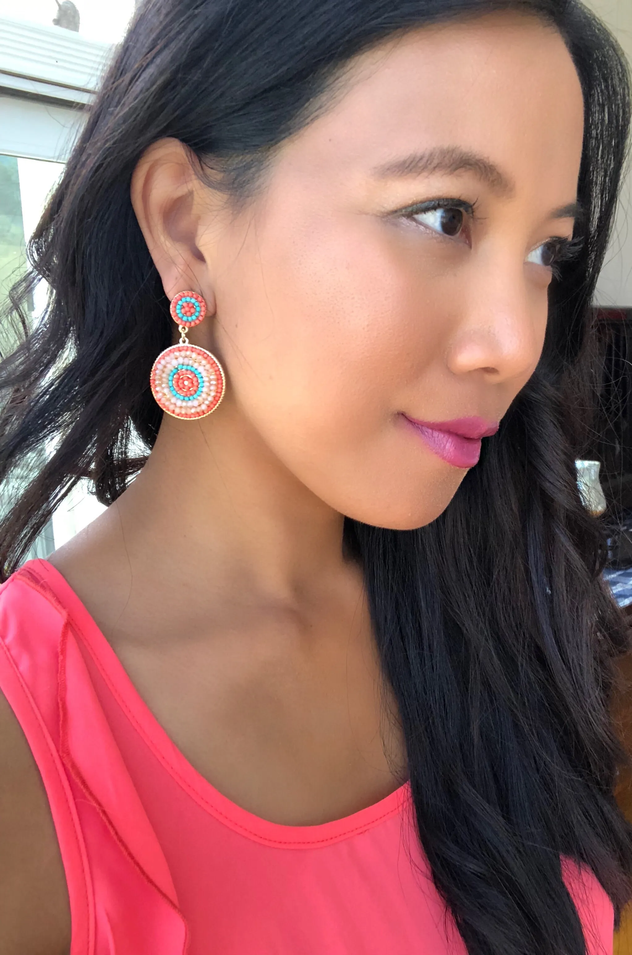 Amada Circular Beaded Statement Drop Earrings - 2 colors