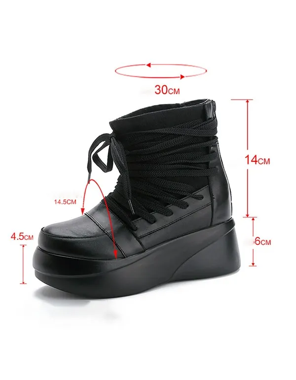 Autumn Winter Retro Leather Lace-up Platform Boots