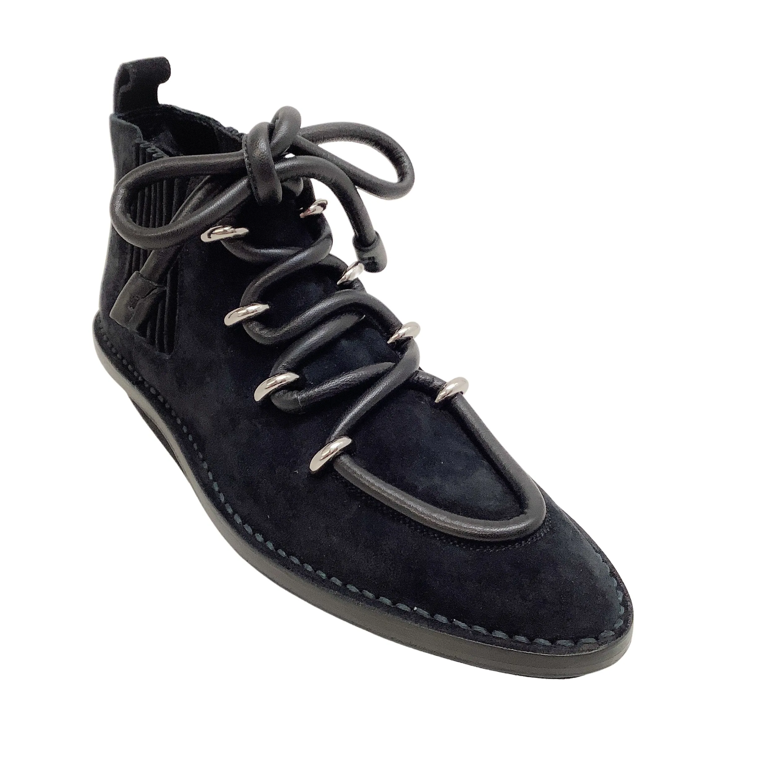 Balenciaga Black Suede Lace Up Moccasin Booties