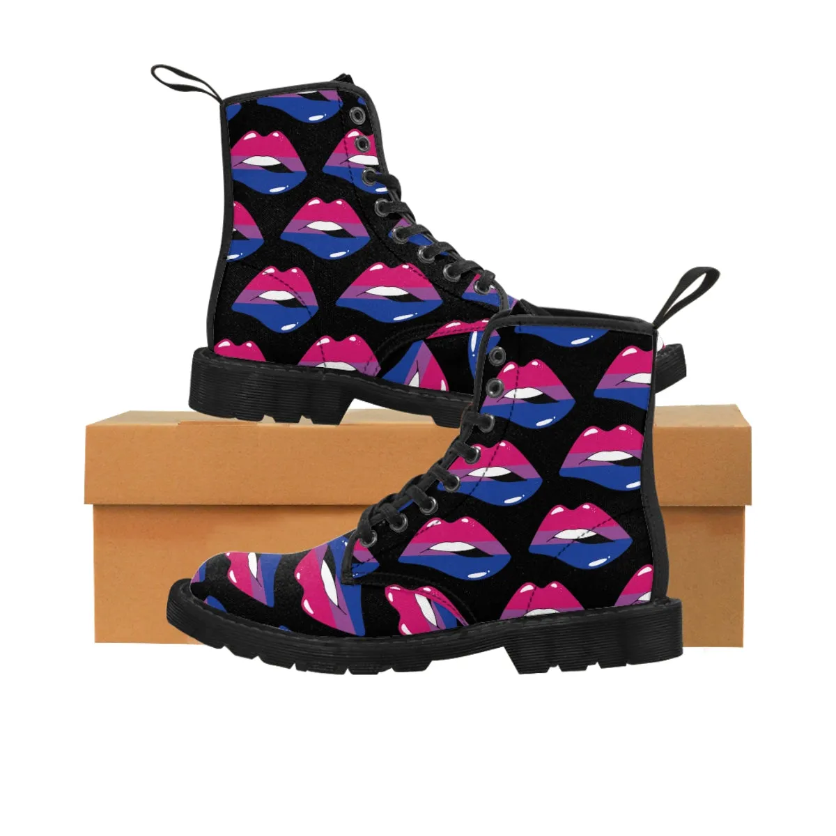 Bisexual Flag Kisses LGBTQ Black Canvas Boots Unisex Size