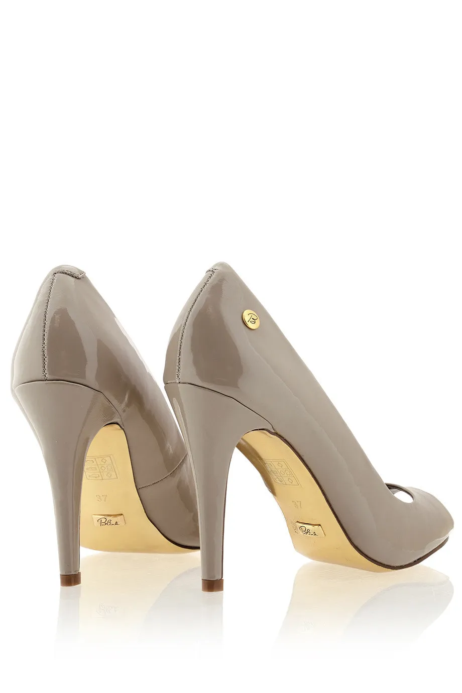 BLINK LANE Taupe Patent Peep Toe Pumps