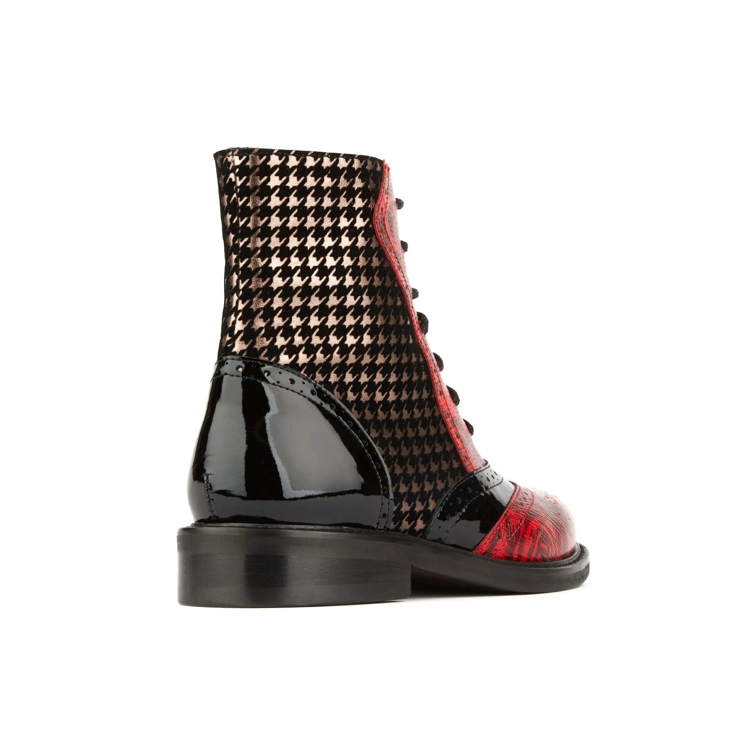 Brick Lane Boots - Red Rose & Houndstooth by