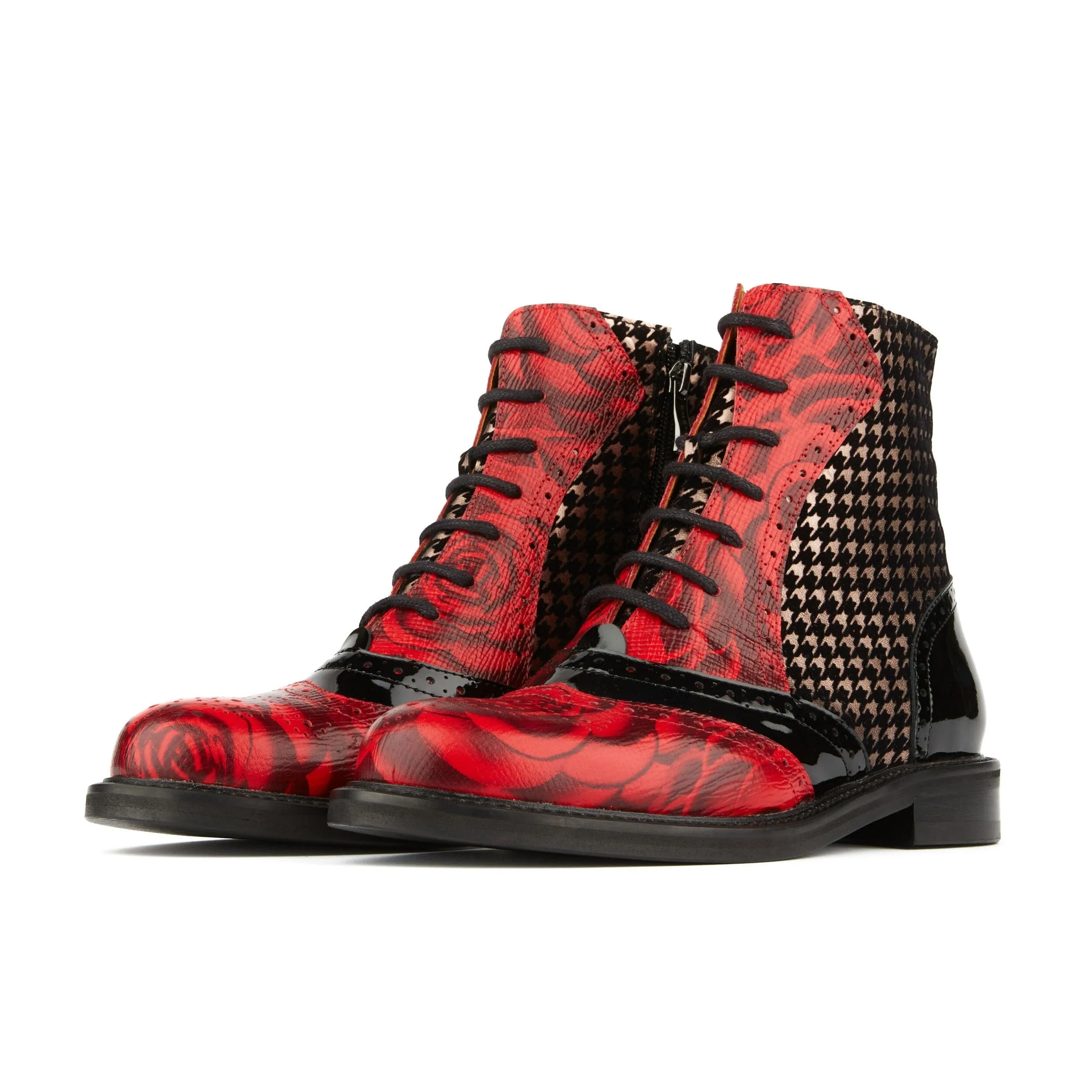 Brick Lane Boots - Red Rose & Houndstooth by