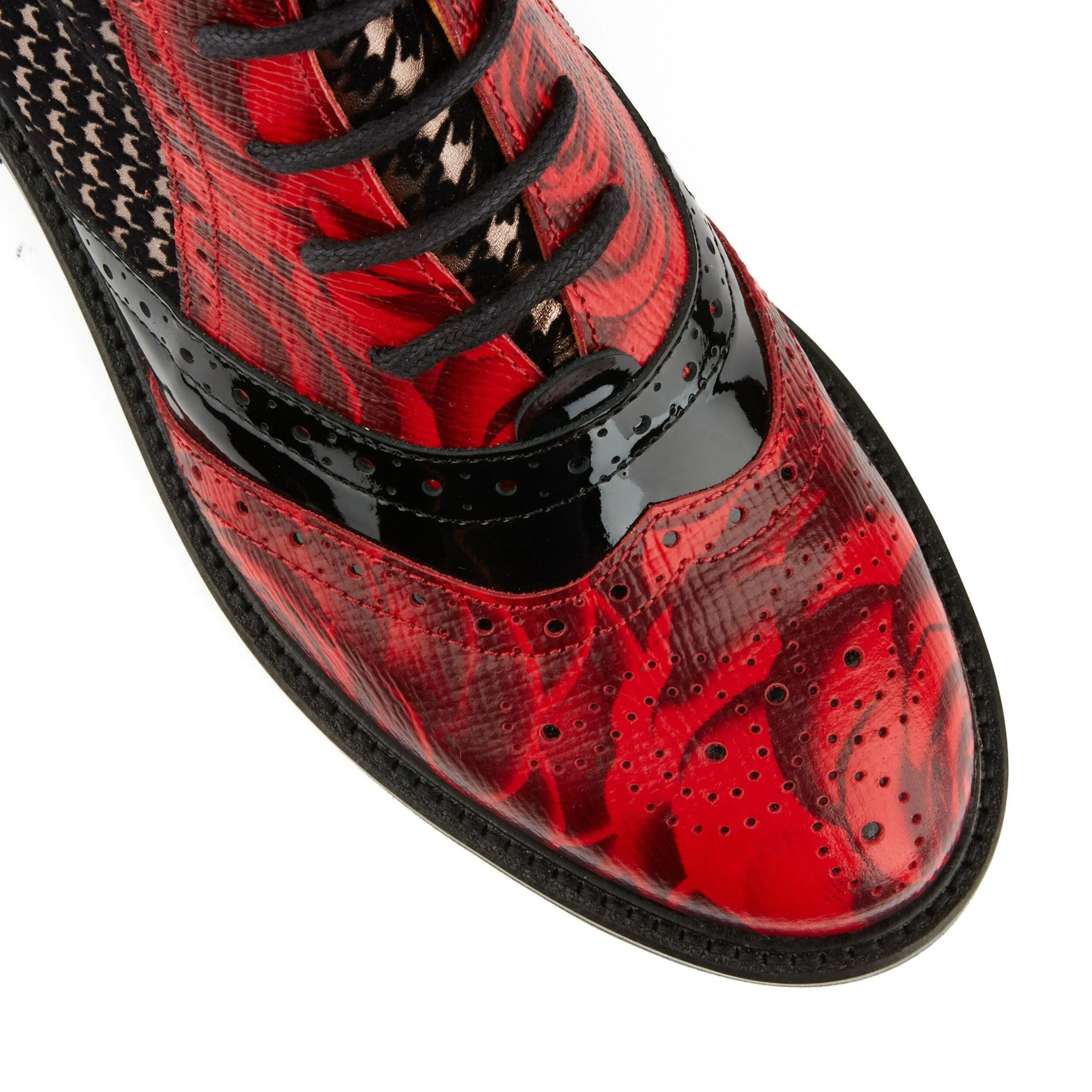 Brick Lane Boots - Red Rose & Houndstooth by