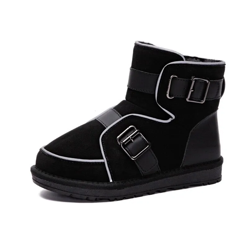 Buckle Strap Accent Reflective Winter Warm Ankle Boots