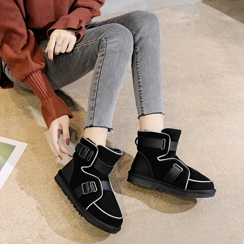 Buckle Strap Accent Reflective Winter Warm Ankle Boots