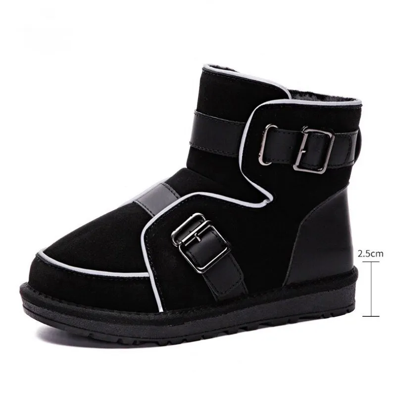 Buckle Strap Accent Reflective Winter Warm Ankle Boots