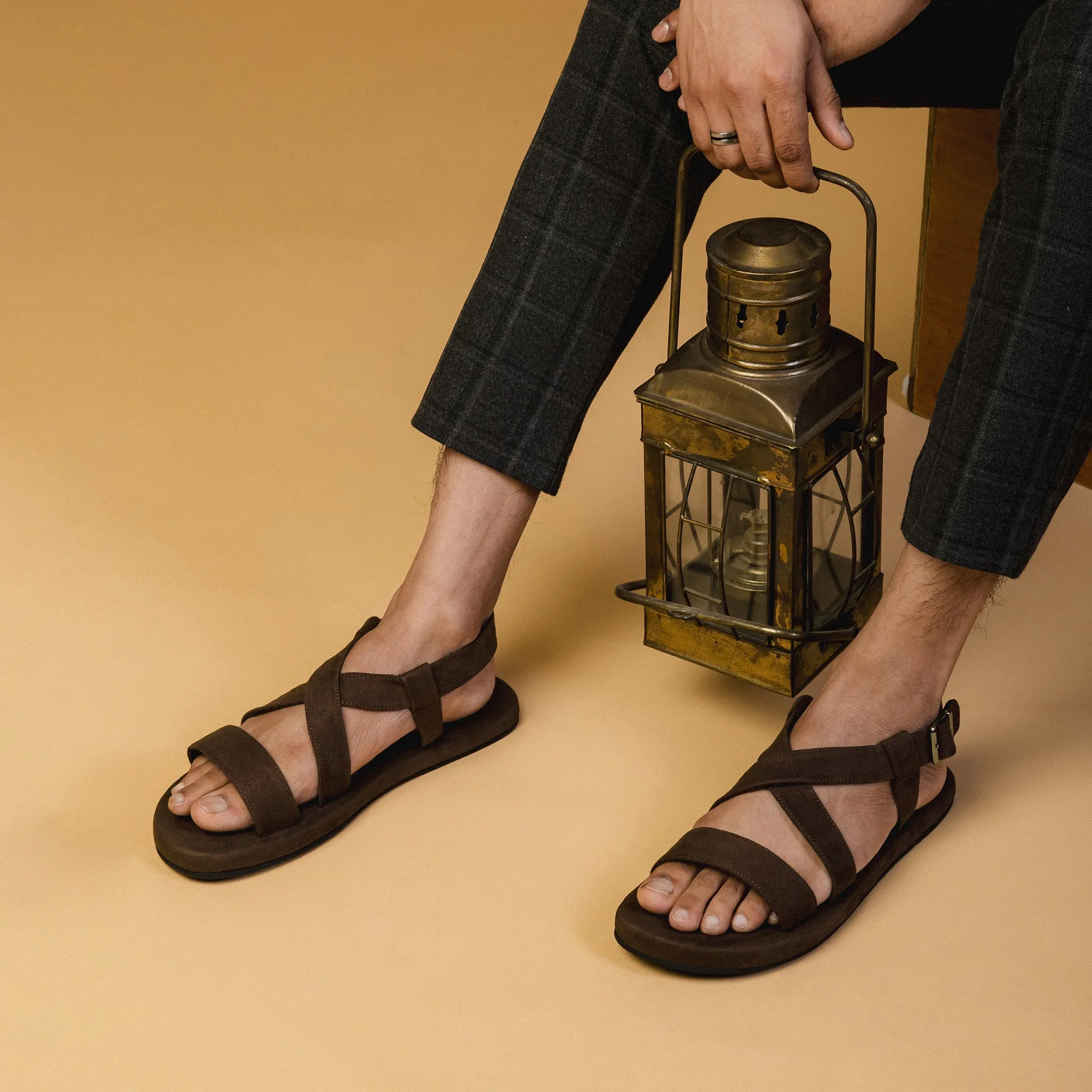 Calor Luxe - Crossover Vegan Suede Brown Men Sandals