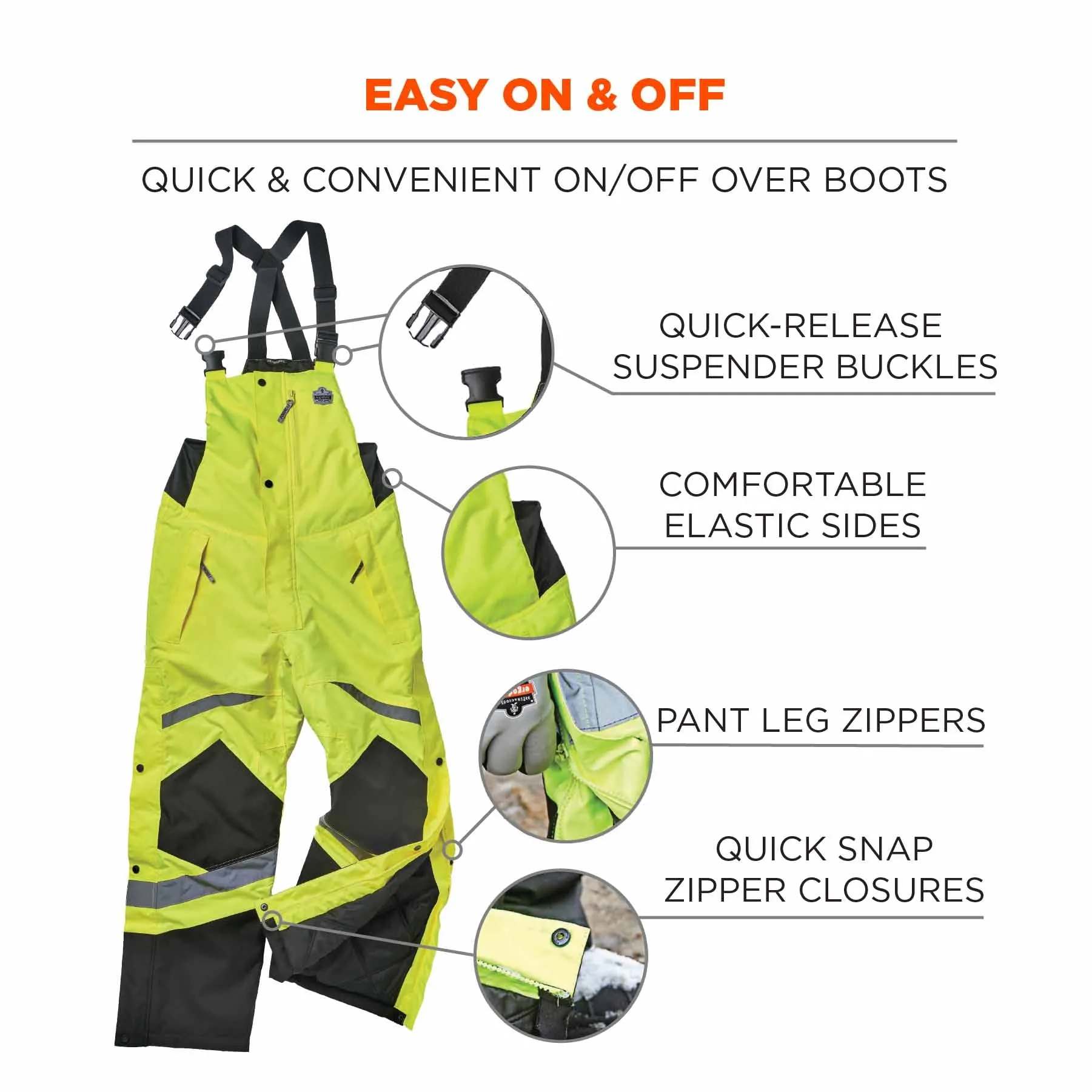 Ergodyne 25528 8928 4XL Lime Class E Hi-Vis Insulated Bibs