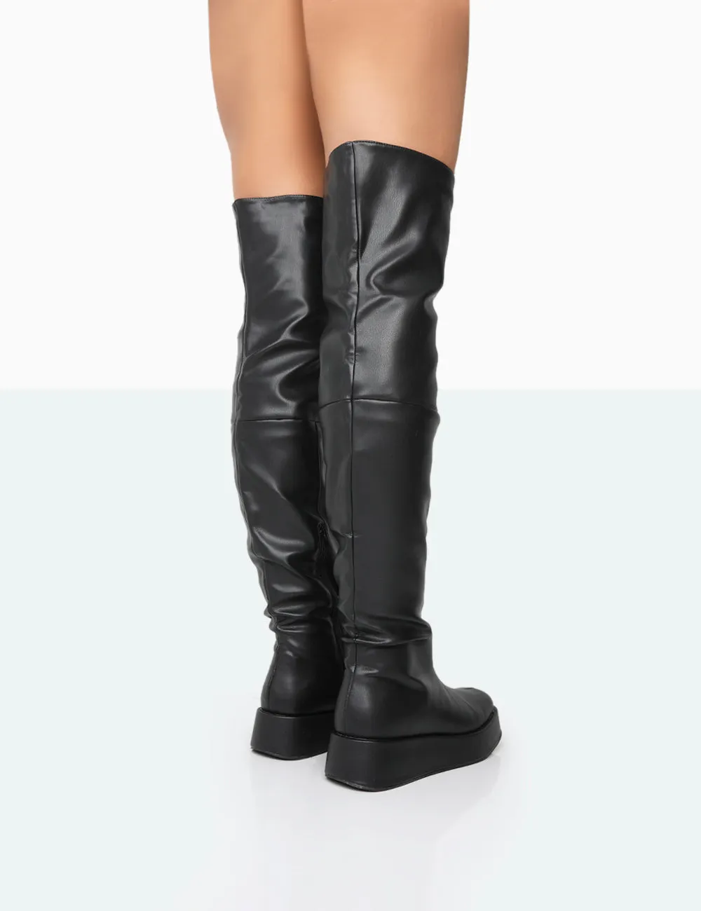 Erica Black Pu Chunky Platform Over The Knee Boots