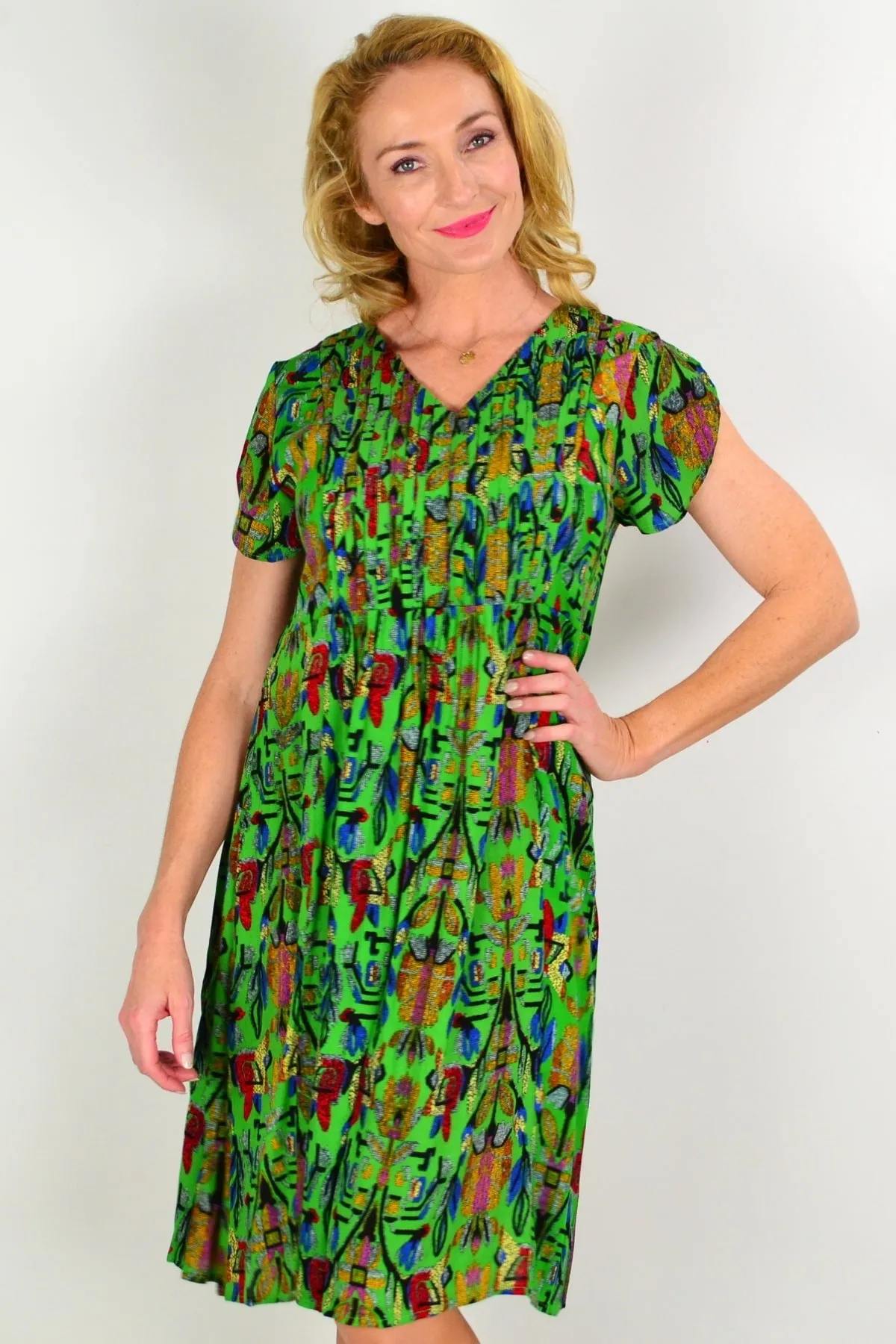 Gold Leaf Crossover Sleeve Shift Dress Tunic