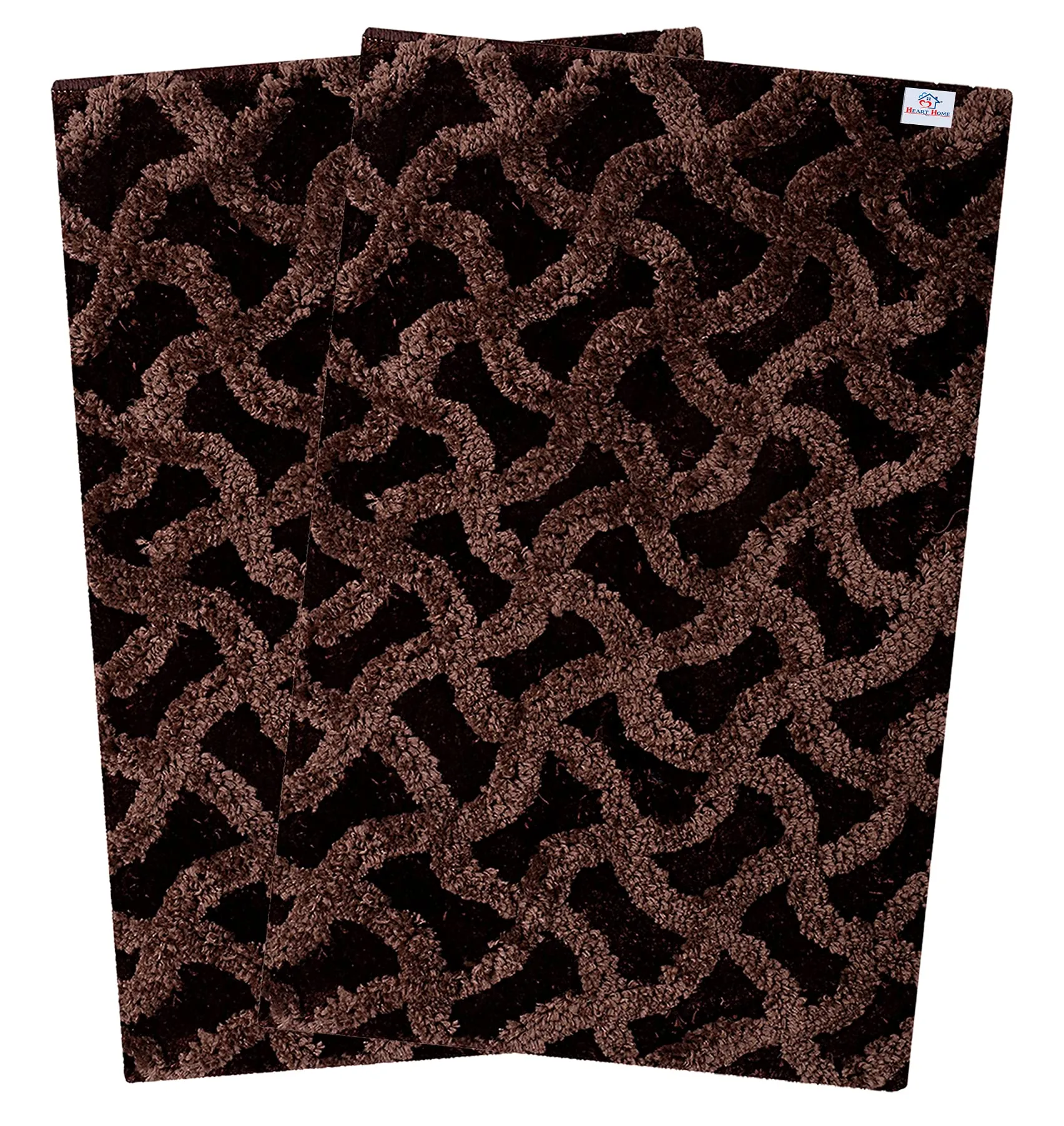 Heart Home Soft, Lightweigth, Washable, Non Slip Doormat Entrance Rug Dirt Trapper Mat Shoes Scraper for Entry, Patio, Porch- Pack of 2 (Dark Brown)