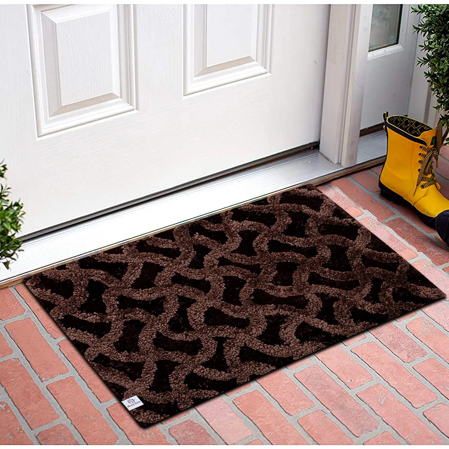 Heart Home Soft, Lightweigth, Washable, Non Slip Doormat Entrance Rug Dirt Trapper Mat Shoes Scraper for Entry, Patio, Porch- Pack of 2 (Dark Brown)