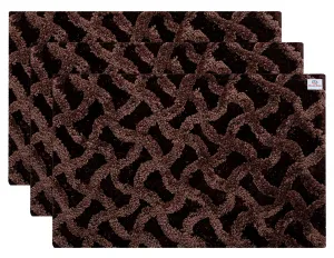 Heart Home Washable, Non Slip Velvet Doormat for Indoor- Pack of 3 (Dark Brown)