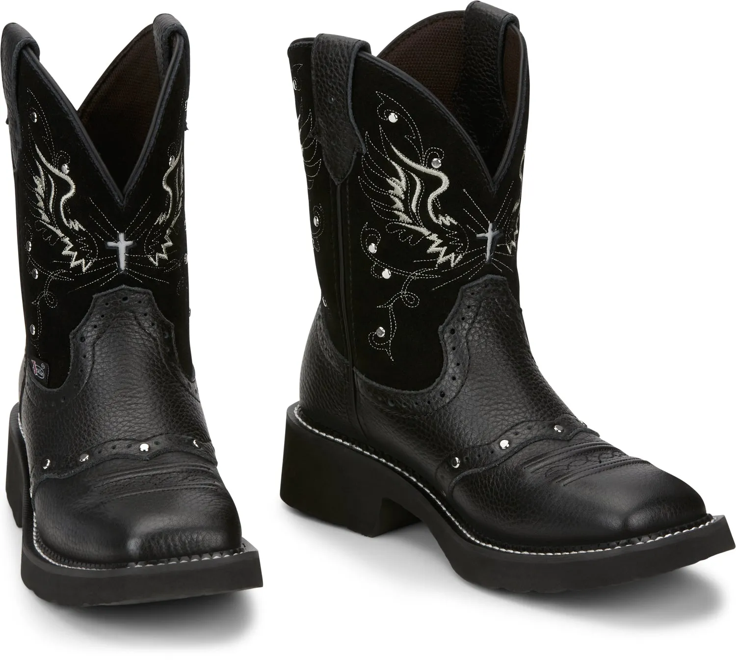 Justin 8in Womens Black Mandra Leather Cowboy Boots