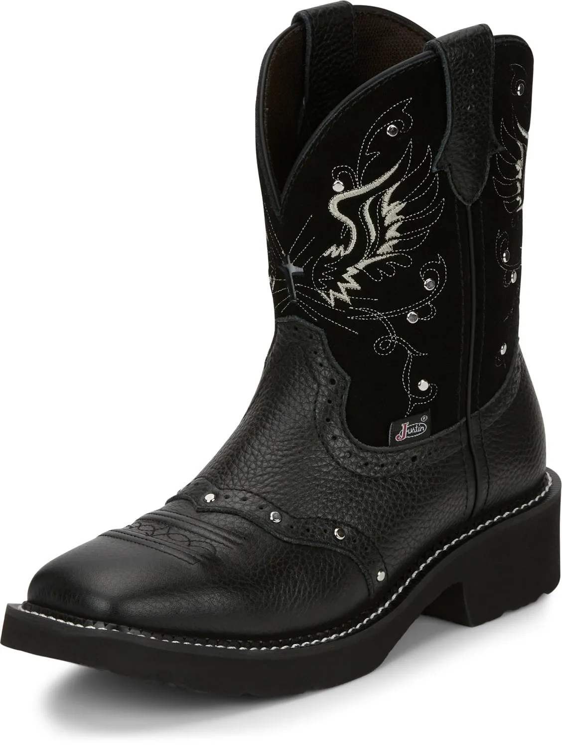 Justin 8in Womens Black Mandra Leather Cowboy Boots