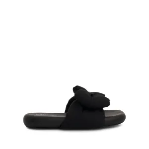 Linen Bow Padded Slippers in Black