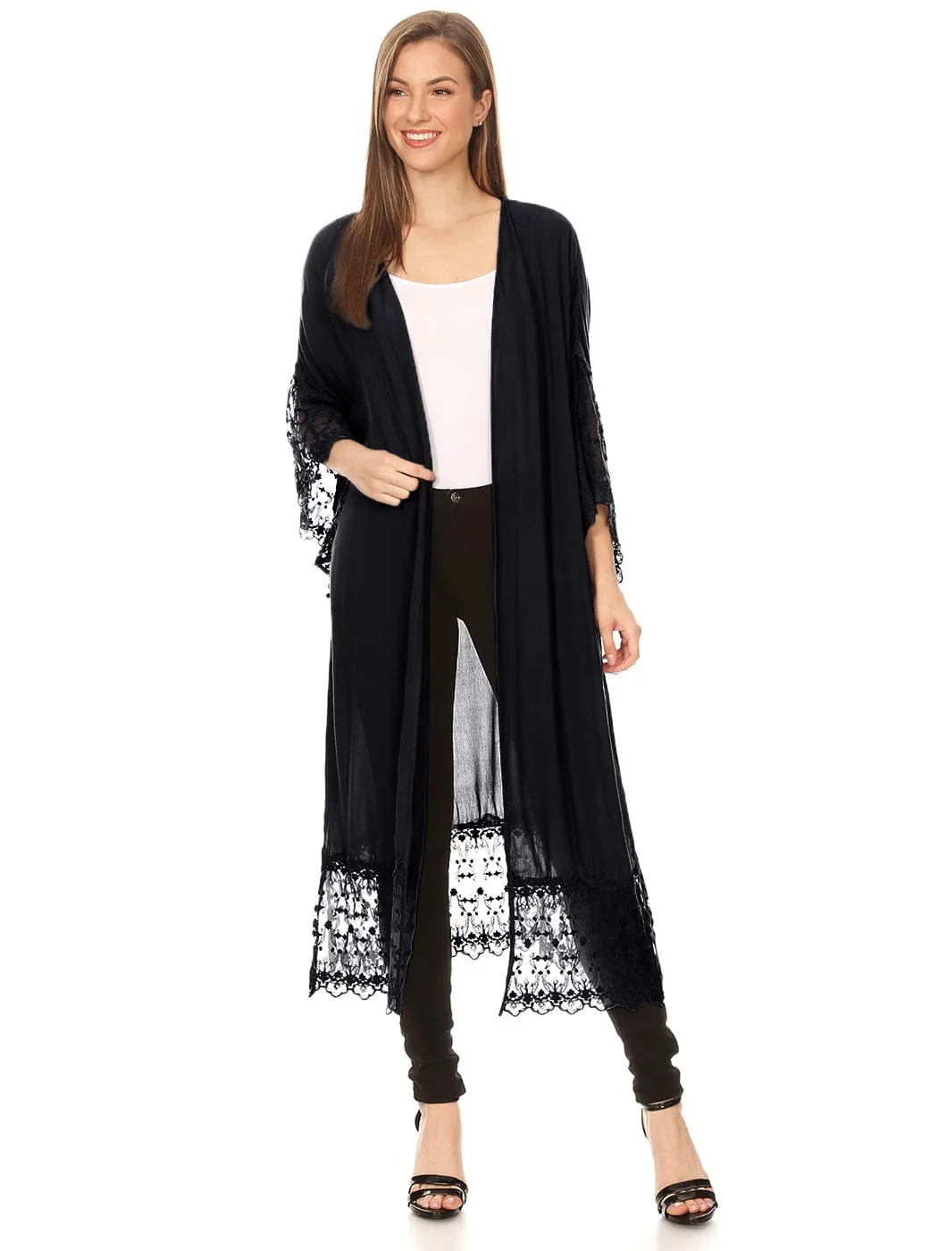 Long Lace Kimono Cardigan