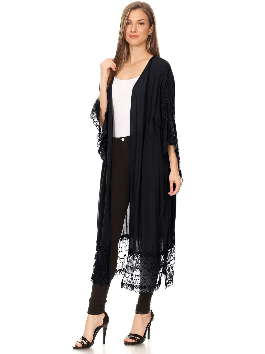 Long Lace Kimono Cardigan