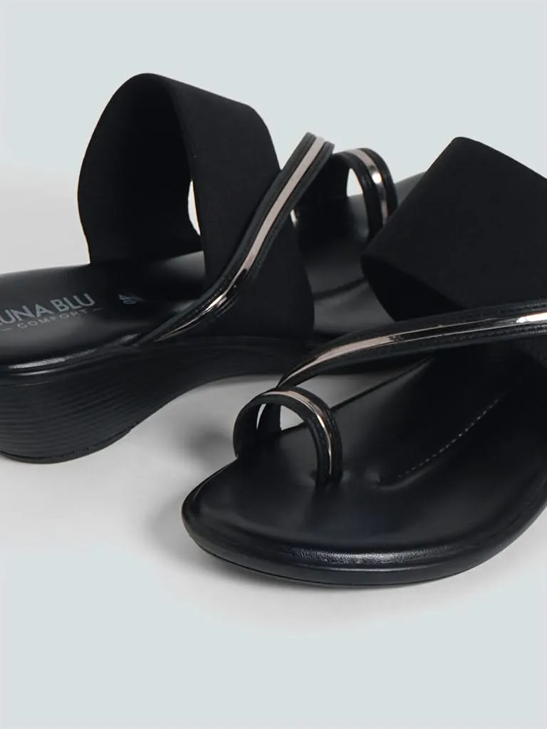 LUNA BLU Thumb Strap Lycra Black Wedge Sandals