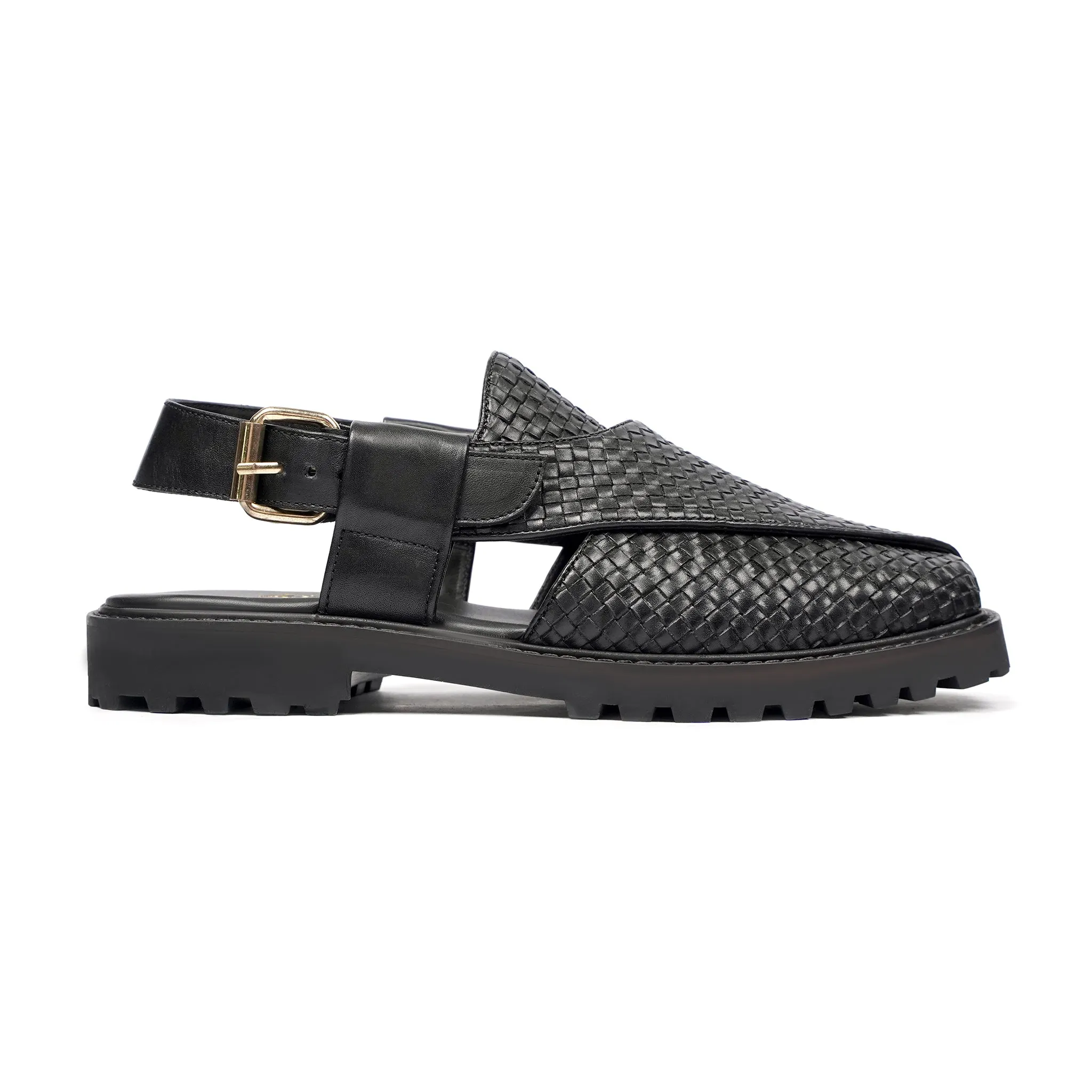 Michi - Men's Black Hand Woven Calf Leather Sandal