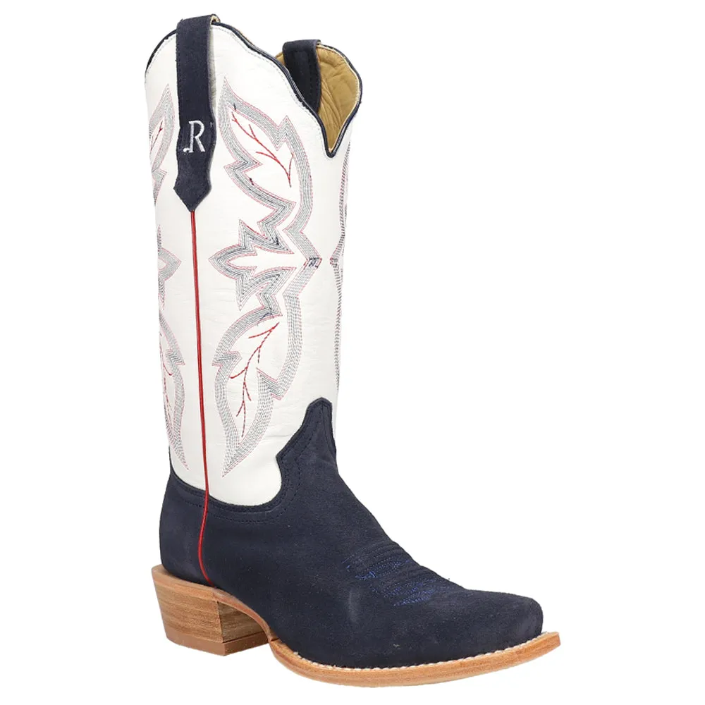 Midnight Blue Rough Out Embroidered Square Toe Cowboy Boots