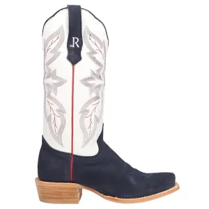 Midnight Blue Rough Out Embroidered Square Toe Cowboy Boots