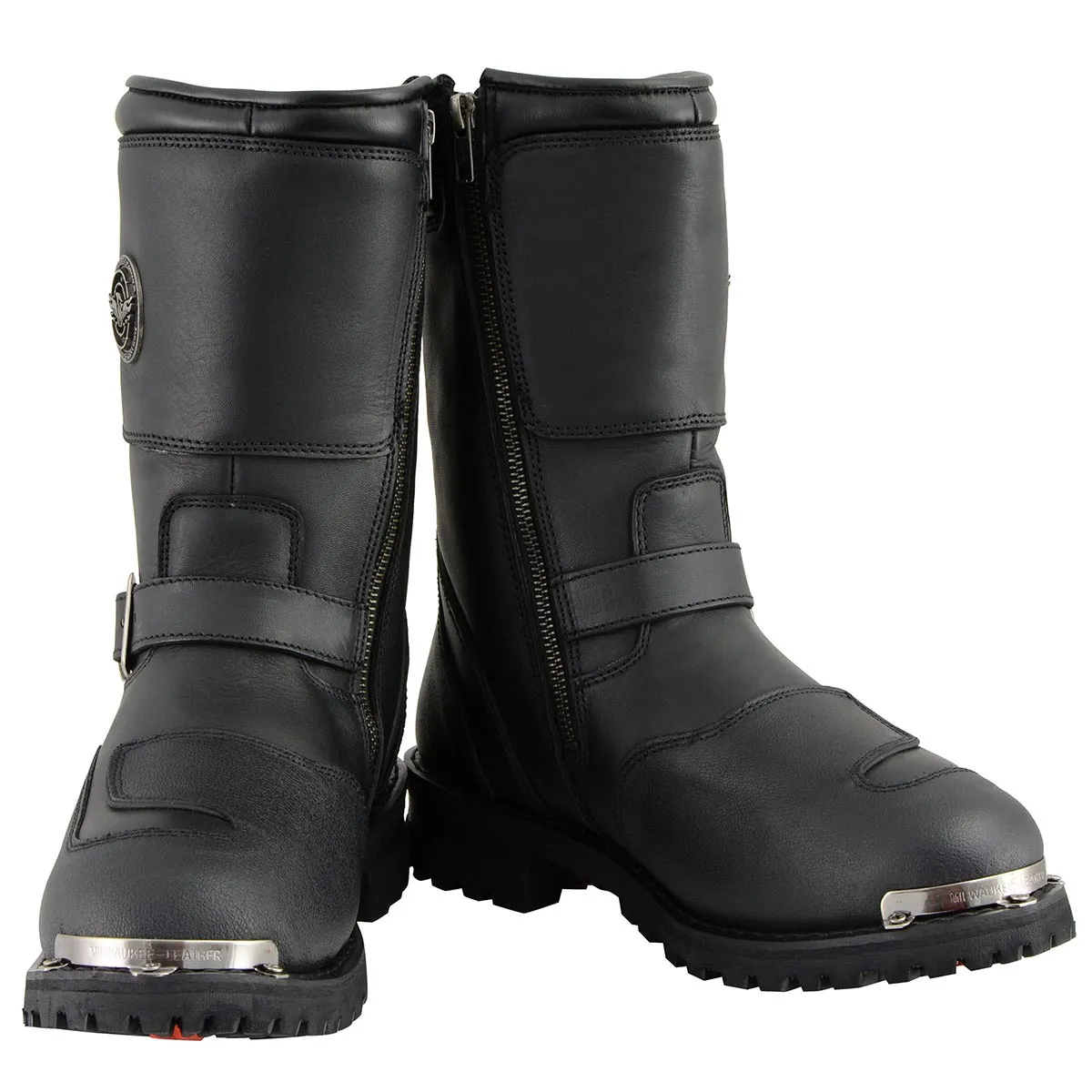 Milwaukee Leather MBM9070 Men's Black Leather Engineer Motorcycle Boots w/ Reflective Piping/Gear Shift Protection