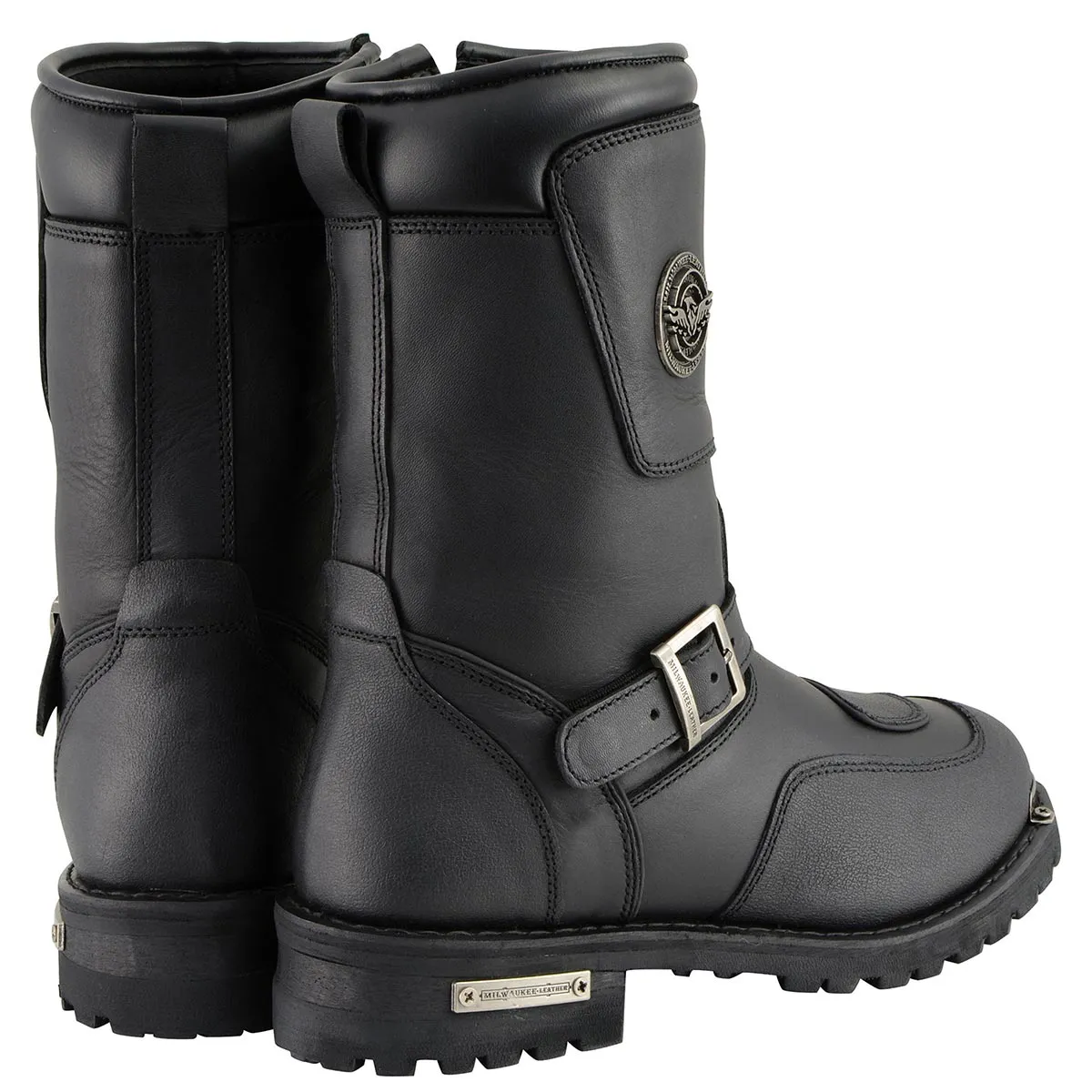 Milwaukee Leather MBM9070 Men's Black Leather Engineer Motorcycle Boots w/ Reflective Piping/Gear Shift Protection