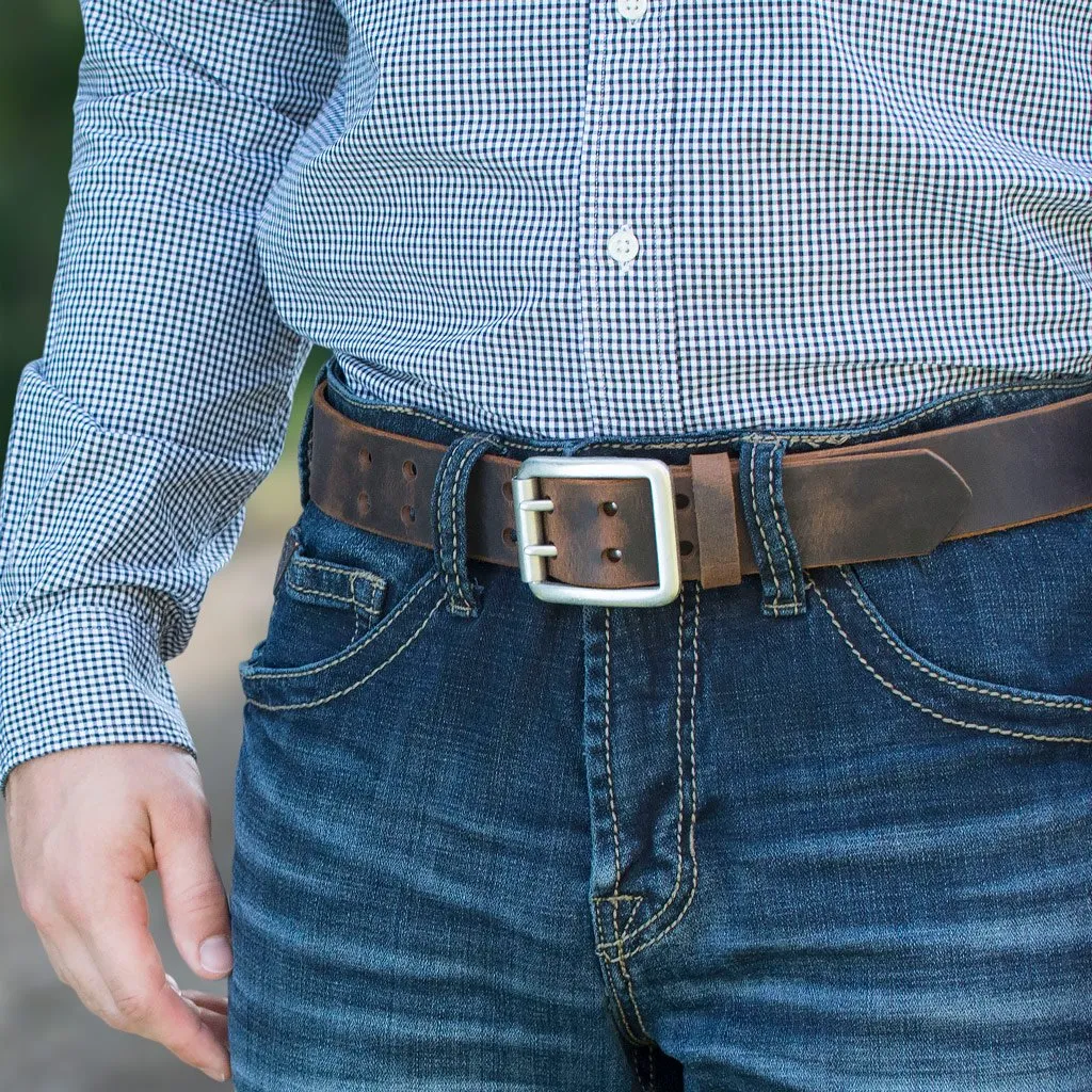 Ridgeline Trail Brown Distressed Leather Belt by Nickel Smart®