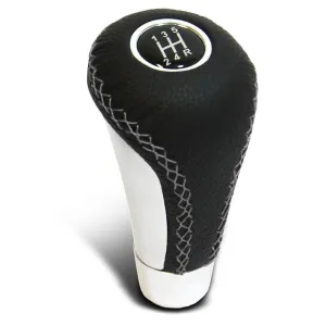 SAAS SGKGL LEATHER GEAR KNOB GREY  ALUM INSERT WITH 8 SHIFT PATTE