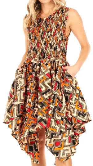 Sakkas Lima Women's Casual African Ankara Sleeveless Cocktail Short Dress Pockets