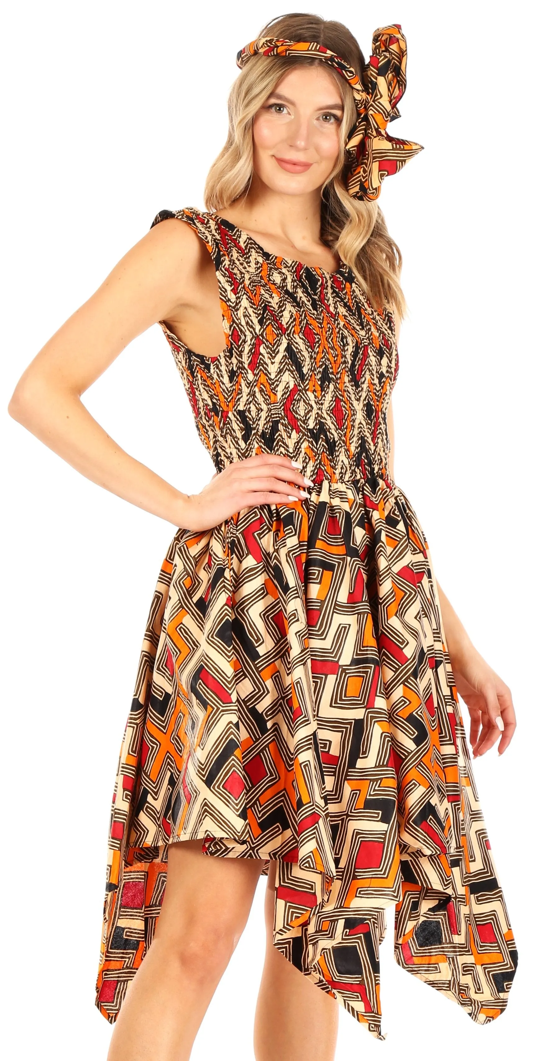 Sakkas Lima Women's Casual African Ankara Sleeveless Cocktail Short Dress Pockets