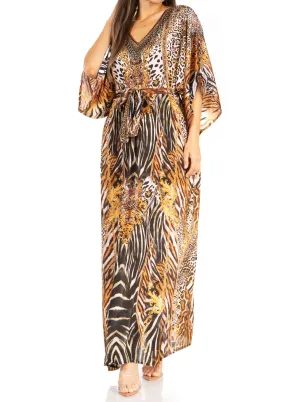 Sakkas Maribel Maxi Caftan Dress - Women's V-Neck, Short Sleeves