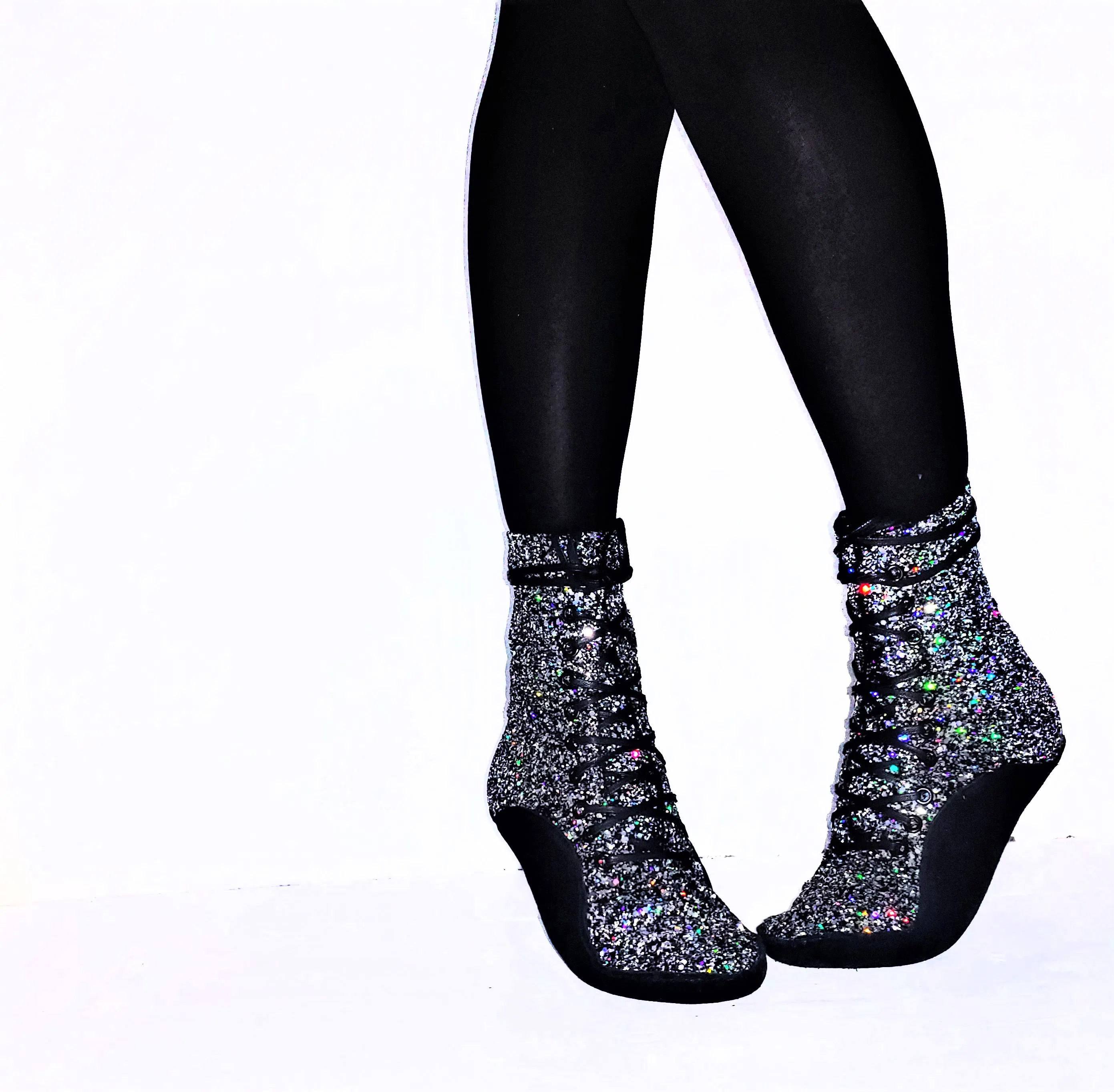 Silver & Black Glitter Tightrope Boots