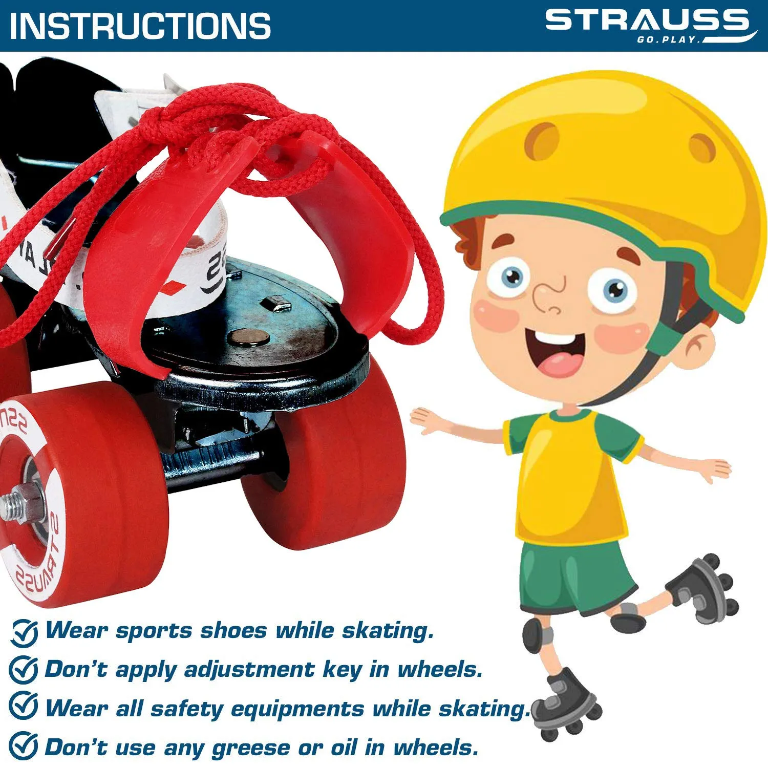 STRAUSS Tenacity Roller Skates | Roller Blades for Kids | Adjustable Shoe Size | 4 Wheels Skating Shoe for Boys and Girls | Ideal for Indoor and Outdoor Skating | Age Group 6-8 Years, (Black)