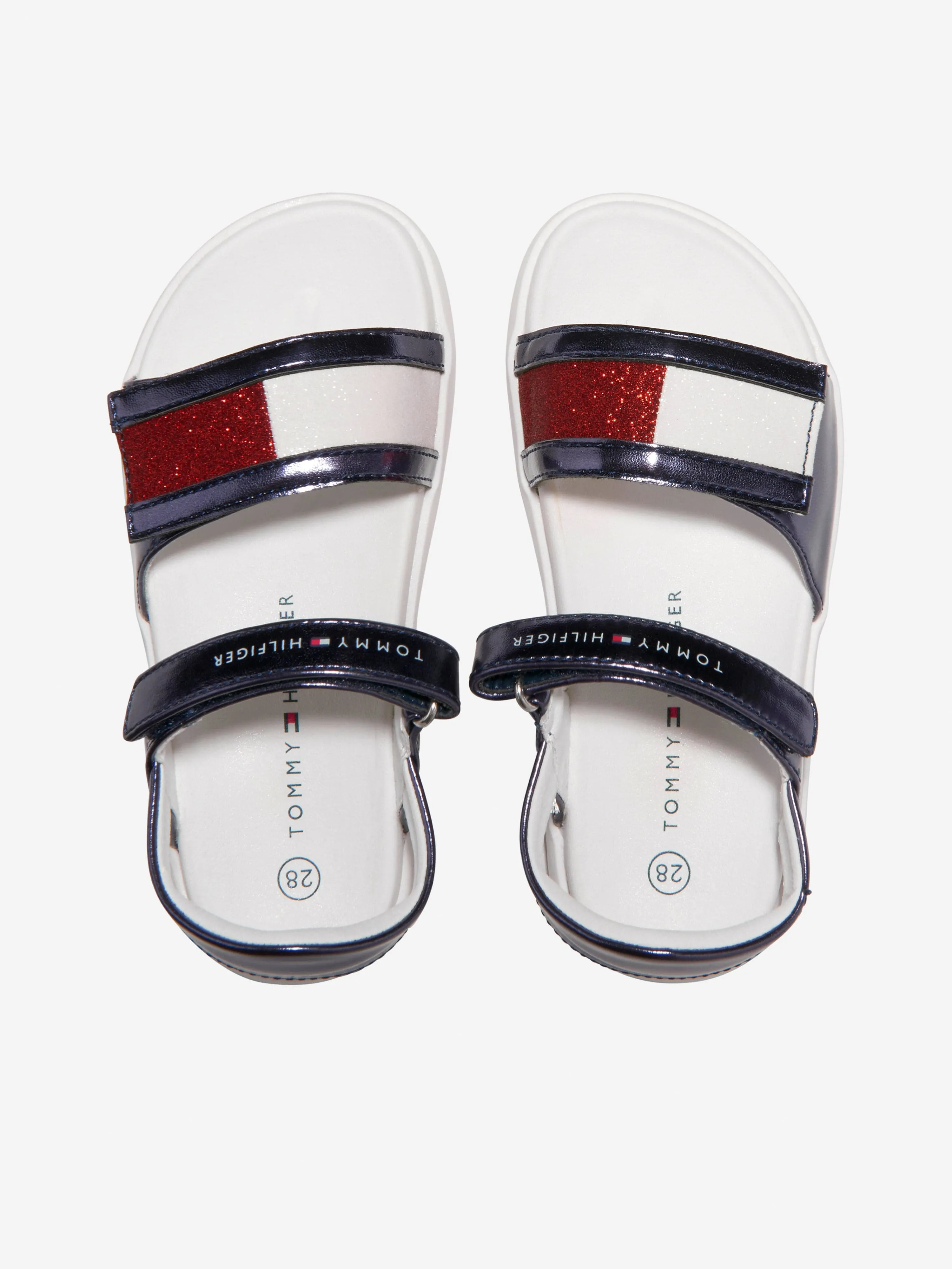 Tommy Hilfiger Girls Faux Leather Metallic Flag Logo sandals