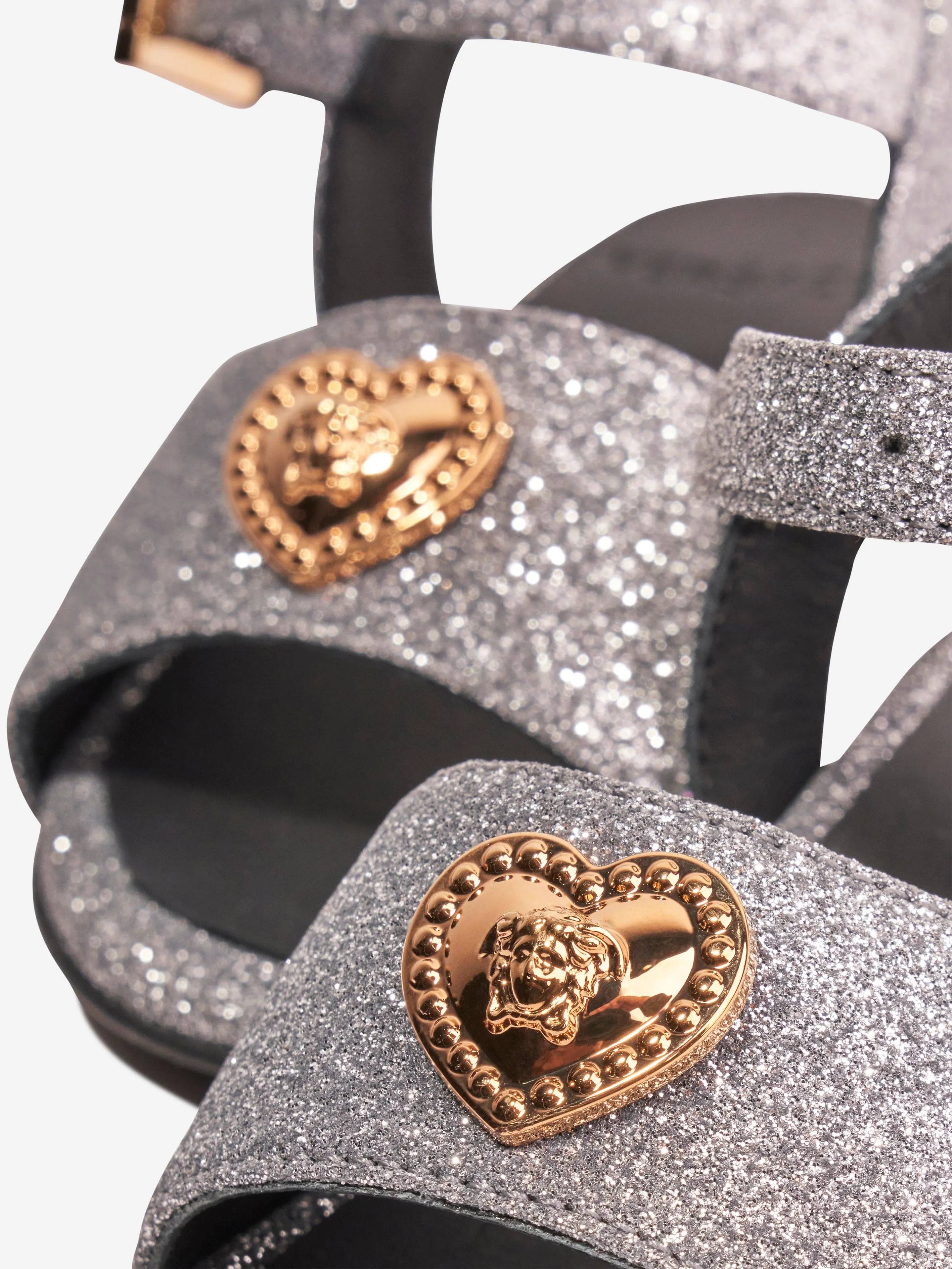 Versace Girls Heart Logo Sandals in Silver