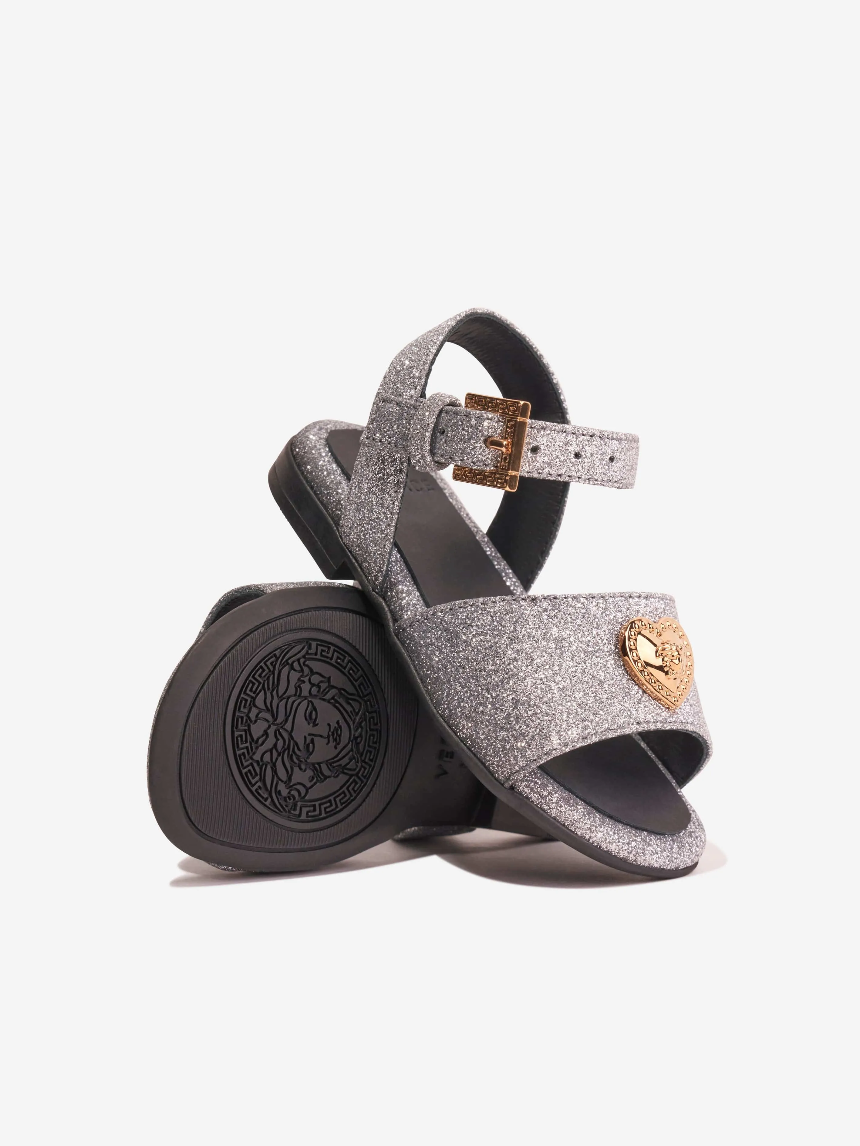 Versace Girls Heart Logo Sandals in Silver