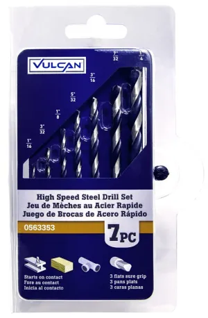 Vulcan Carded Drill Bit Set, 7-Piece, High-Speed Steel, Black Oxide/Polished :CD: QUANTITY: 1