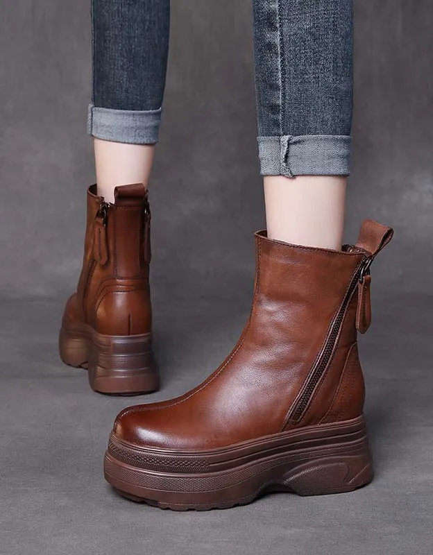 Winter Autumn Double Sides Zipper Leather Platform Boots