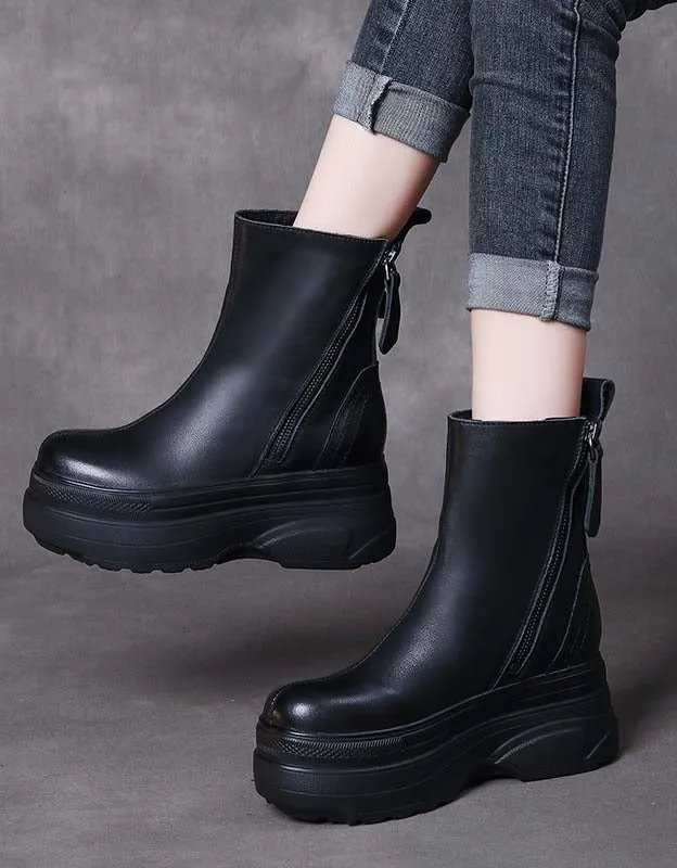 Winter Autumn Double Sides Zipper Leather Platform Boots