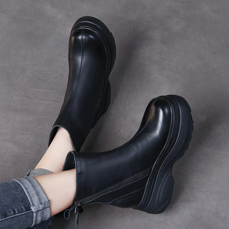 Winter Autumn Double Sides Zipper Leather Platform Boots