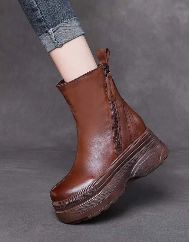 Winter Autumn Double Sides Zipper Leather Platform Boots