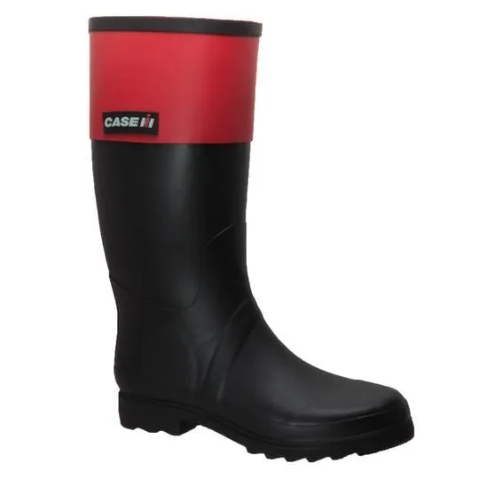 Women's Rubber Rider Boot With Red Cuff Black Leather Boots