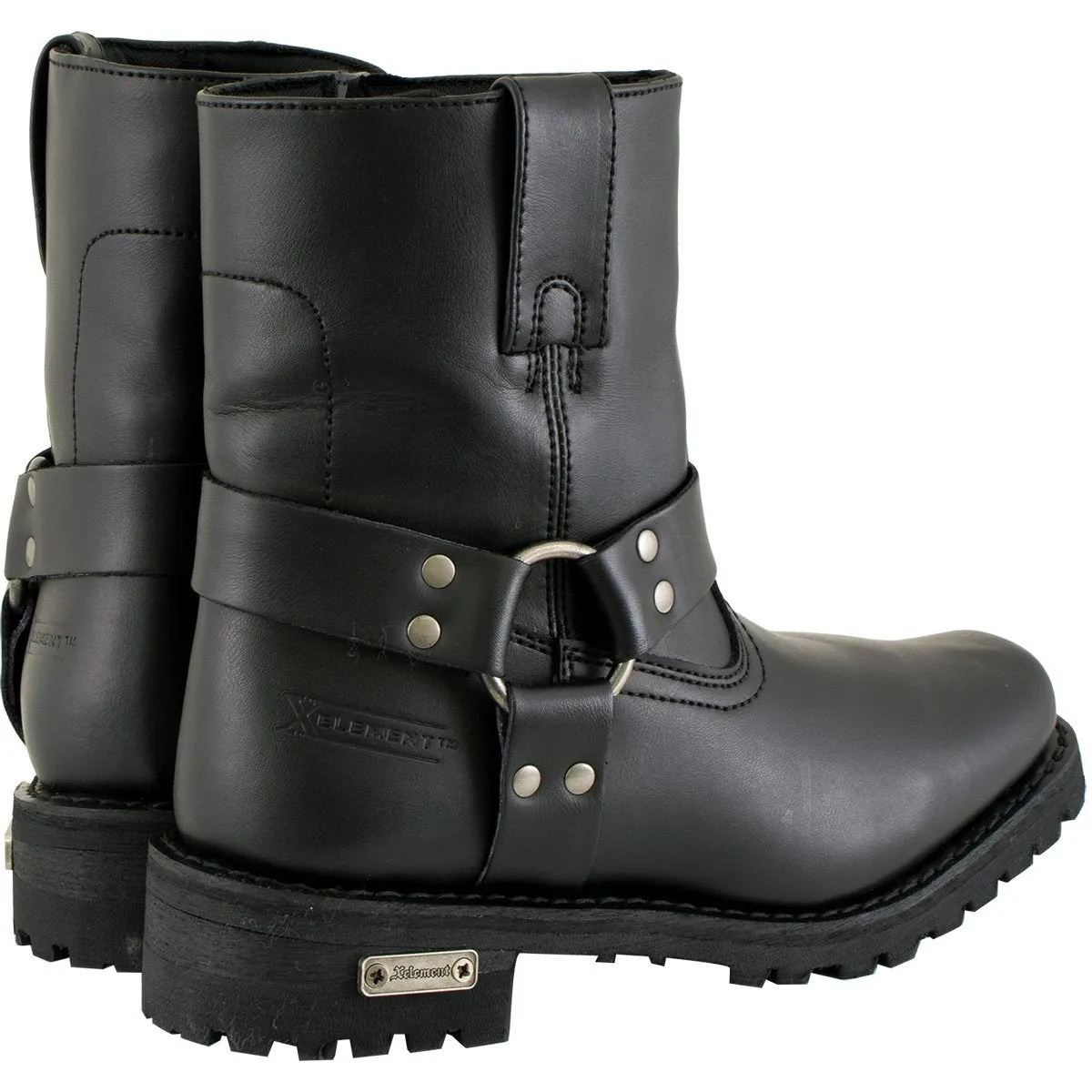 Xelement 2502 Women's Shorty Black Leather Zipper Harness Motorcycle Rider Boots